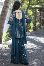 Load image into Gallery viewer, Teal Color Captivating Readymade Sharara Suit In Georgette Fabric
