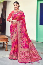 Load image into Gallery viewer, Banarasi Silk Fabric Sangeet Function Wear Designer Rani Color Weaving Work Saree