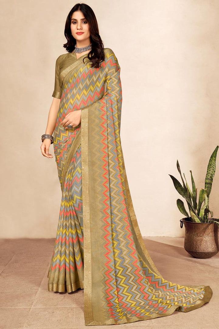 Chiffon Fabric Casual Look Intriguing Saree In Beige Color
