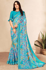 Load image into Gallery viewer, Chiffon Fabric Cyan Color Winsome Saree In Casual Look
