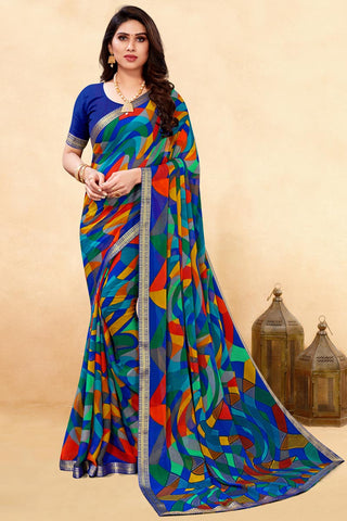 Multi Color Chiffon Fabric Daily Wear Printed Saree