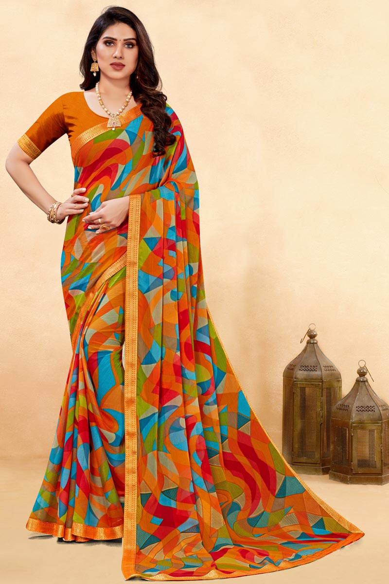 Chiffon Fabric Printed Daily Wear Saree In Multi Color