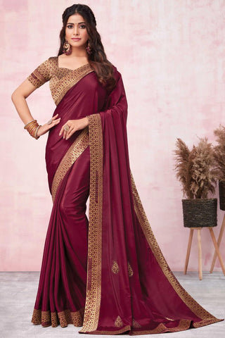 Pretty Maroon Art Silk Lace Border Work Saree