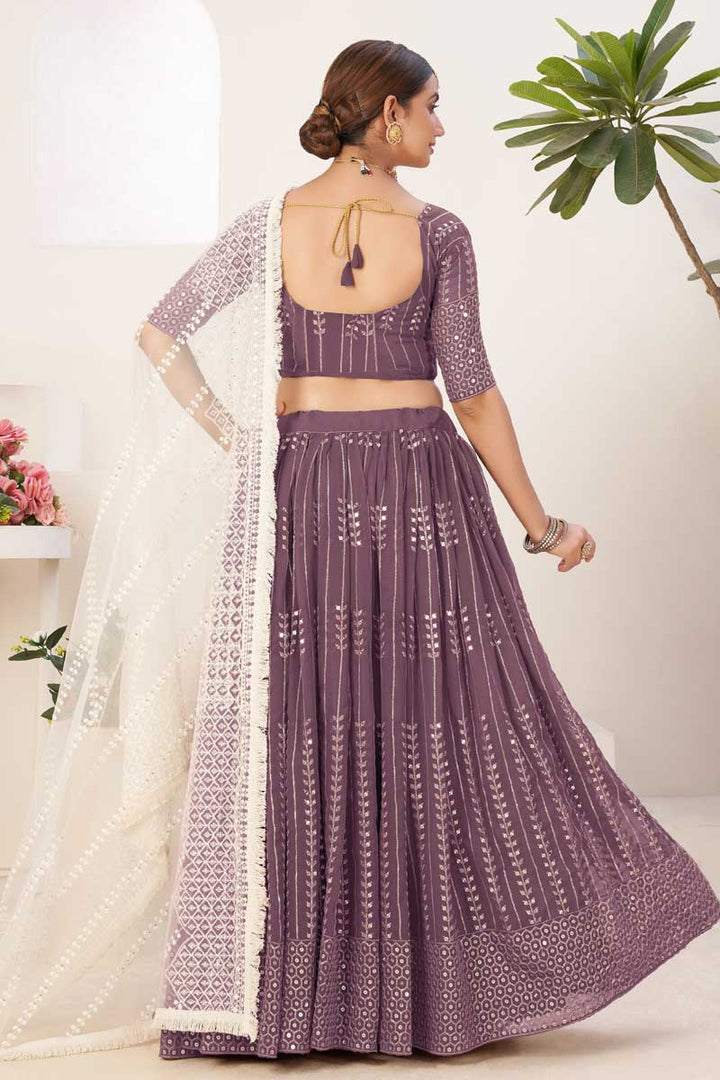 Engaging Lavender Color Georgette Fabric Lehenga With Sequins Work