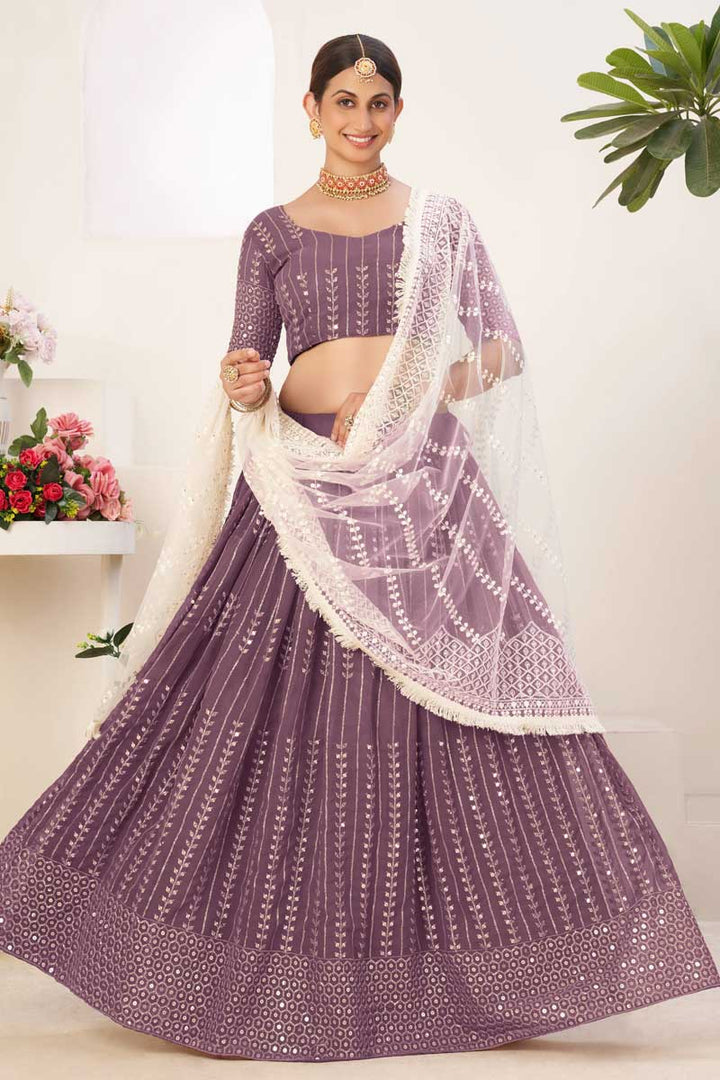 Engaging Lavender Color Georgette Fabric Lehenga With Sequins Work