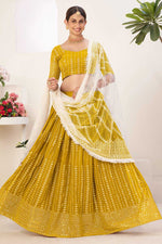 Load image into Gallery viewer, Georgette Fabric Mustard Color Lehenga With Winsome Sequins Work
