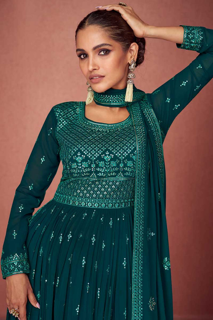 Vartika Singh Engaging Green Color Georgette Fabric Palazzo Suit