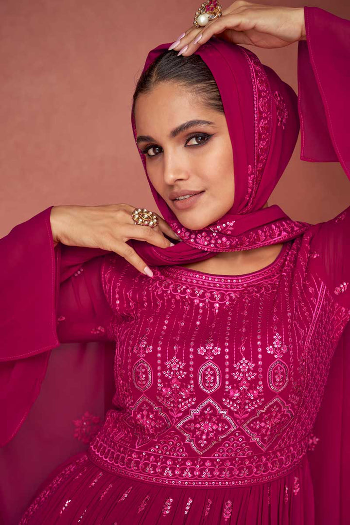 Vartika Singh Beautiful Rani Color Georgette Fabric Palazzo Suit
