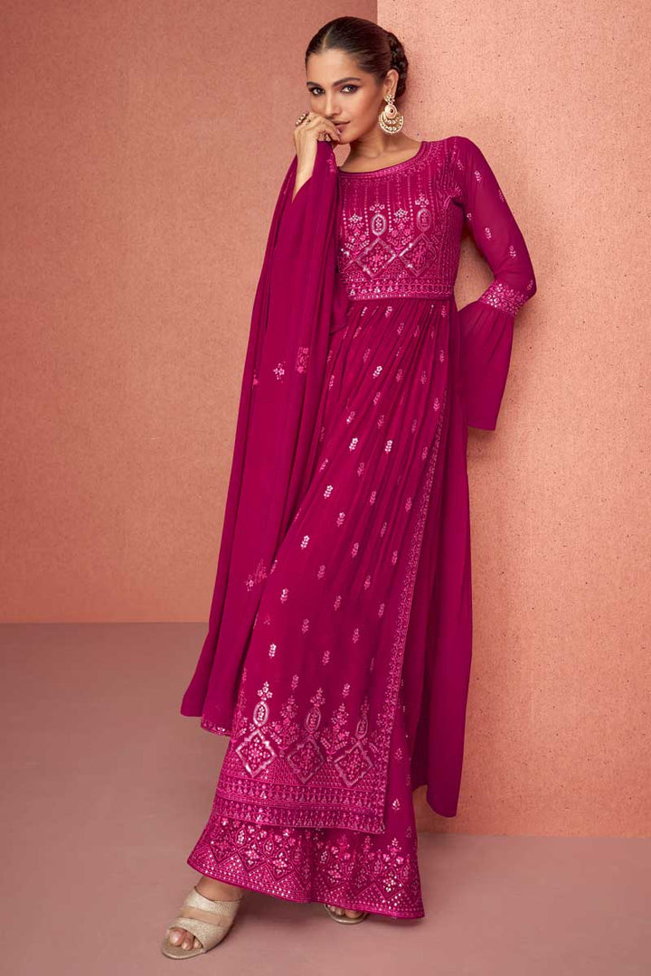 Vartika Singh Beautiful Rani Color Georgette Fabric Palazzo Suit
