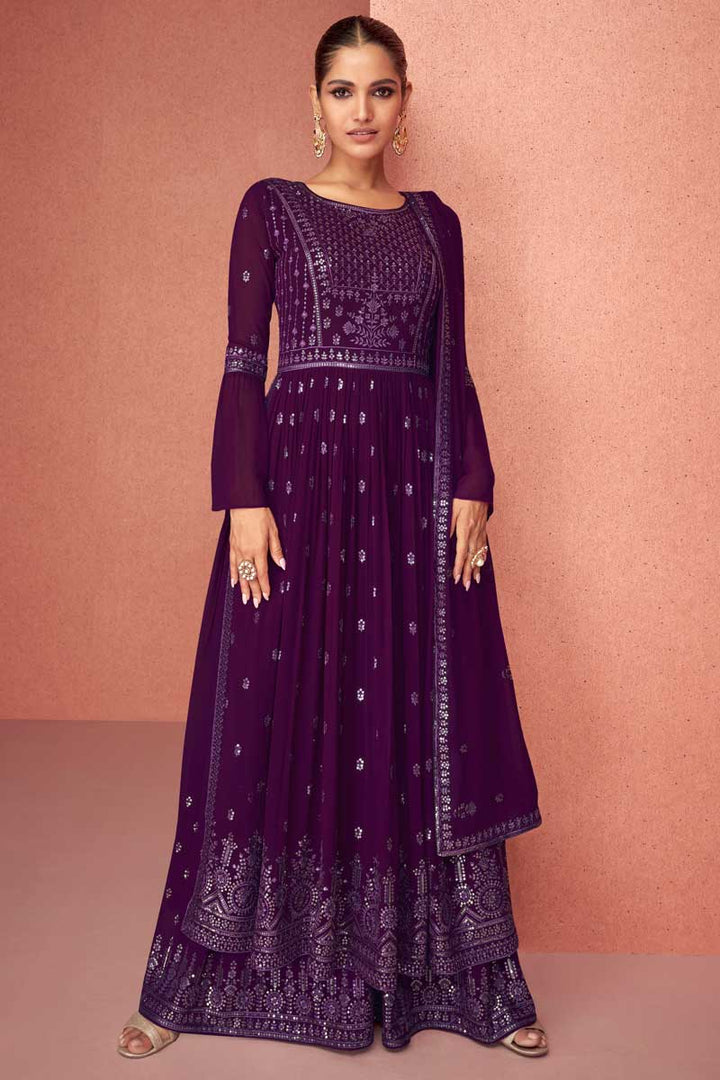 Vartika Singh Classic Purple Color Georgette Fabric Palazzo Suit