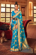 Load image into Gallery viewer, Cyan Gorgeous Art Silk Weaving Design Festive Saree
