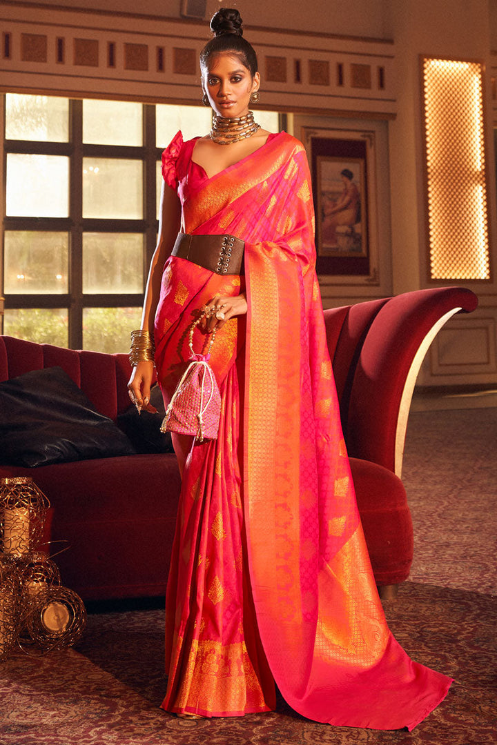 Pink Pleasant Art Silk Weaving Design Festive Saree