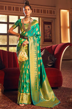 Load image into Gallery viewer, Green Brilliant Art Silk Weaving Design Festive Saree

