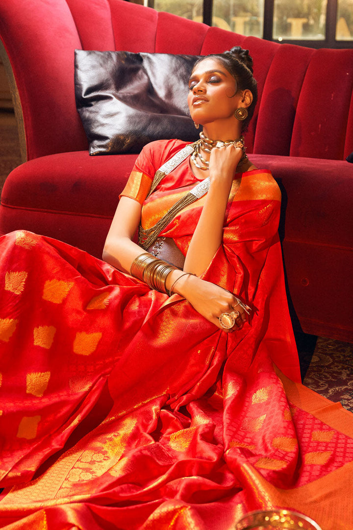 Red Glorious Art Silk Weaving Design Festive Saree