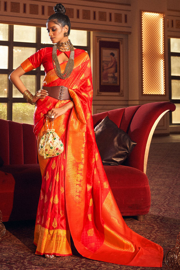 Red Glorious Art Silk Weaving Design Festive Saree
