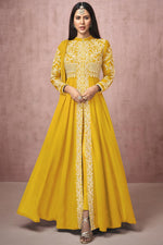 Load image into Gallery viewer, Georgette Fabric Sangeet Wear Chic Embroidered Anarkali Suit In Yellow Color
