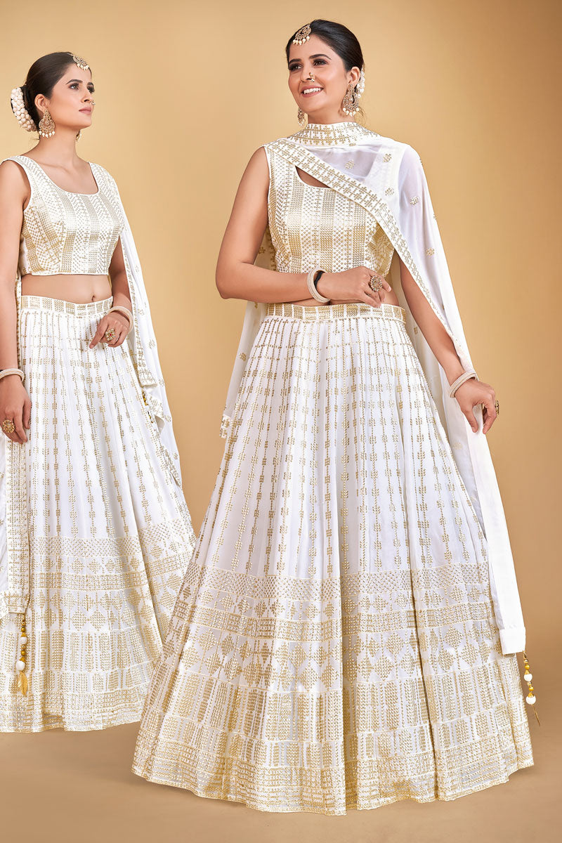 Georgette Fabric White Elegant Function Look Readymade Lehenga Choli