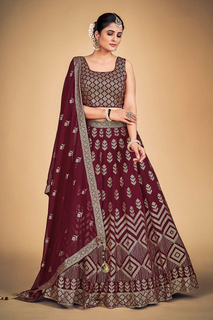 Maroon Georgette Fabric Ravishing Function Look Readymade Lehenga Choli