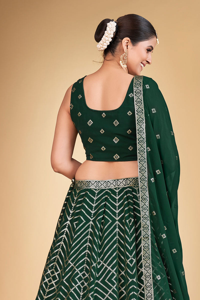 Dark Green Georgette Fabric Enticing Function Look Readymade Lehenga Choli