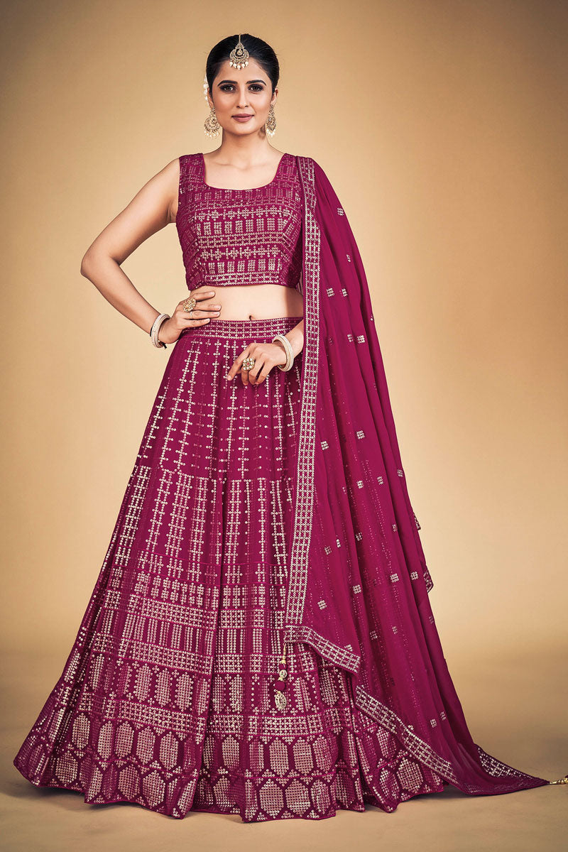 Rani Georgette Fabric Function Look Embellished Readymade Lehenga Choli