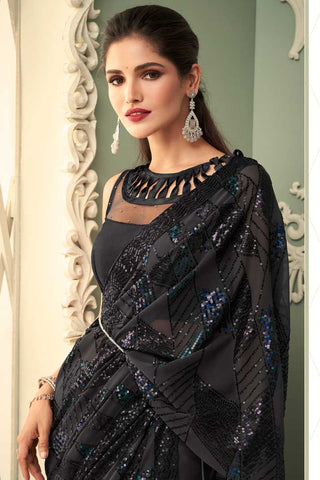 Georgette Fabric Black Coveted Vartika Sing Saree