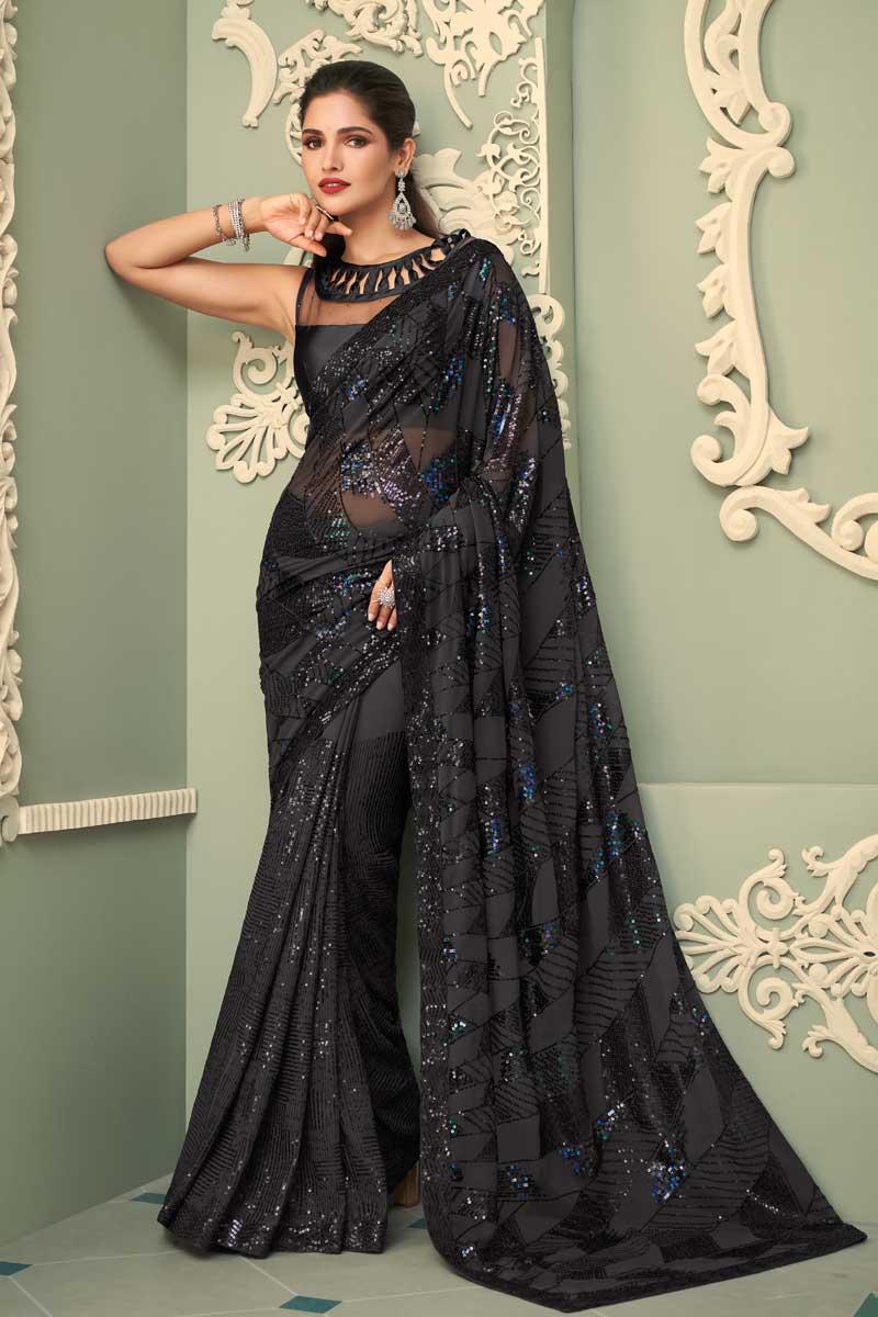 Georgette Fabric Black Coveted Vartika Sing Saree