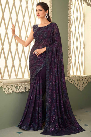 Purple Color Engrossing Vartika Sing Saree In Georgette Fabric