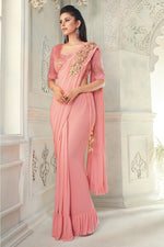 Load image into Gallery viewer, Art Silk Fabric Reception Wear Pink Color Embroidered Designer Saree

