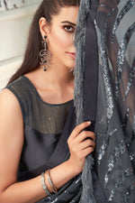 Load image into Gallery viewer, Grey Color Georgette Fabric Embroidered Designer Saree
