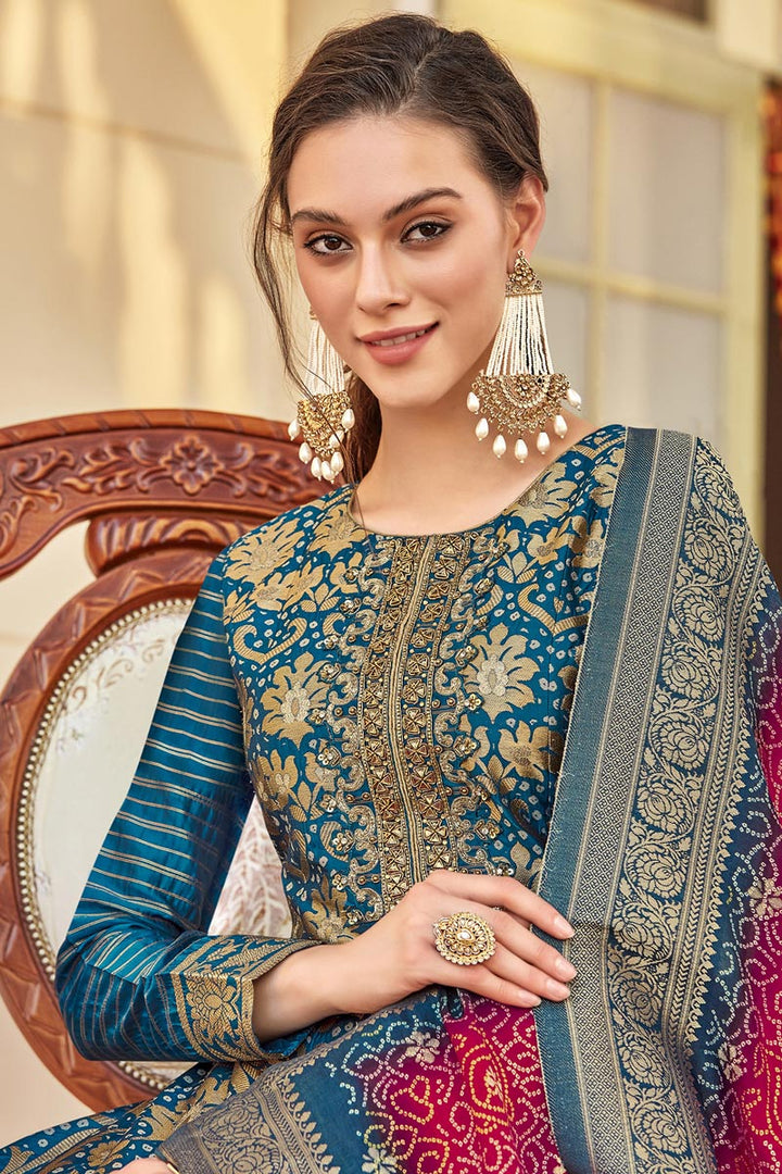 Jacquard Fabric Party Wear Readymade Anarkali Salwar Suit