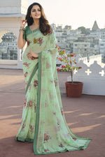 Load image into Gallery viewer, Imposing Georgette Printed Saree In Sea Green Color
