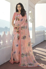 Load image into Gallery viewer, Blazing Peach Georgette Printed Saree
