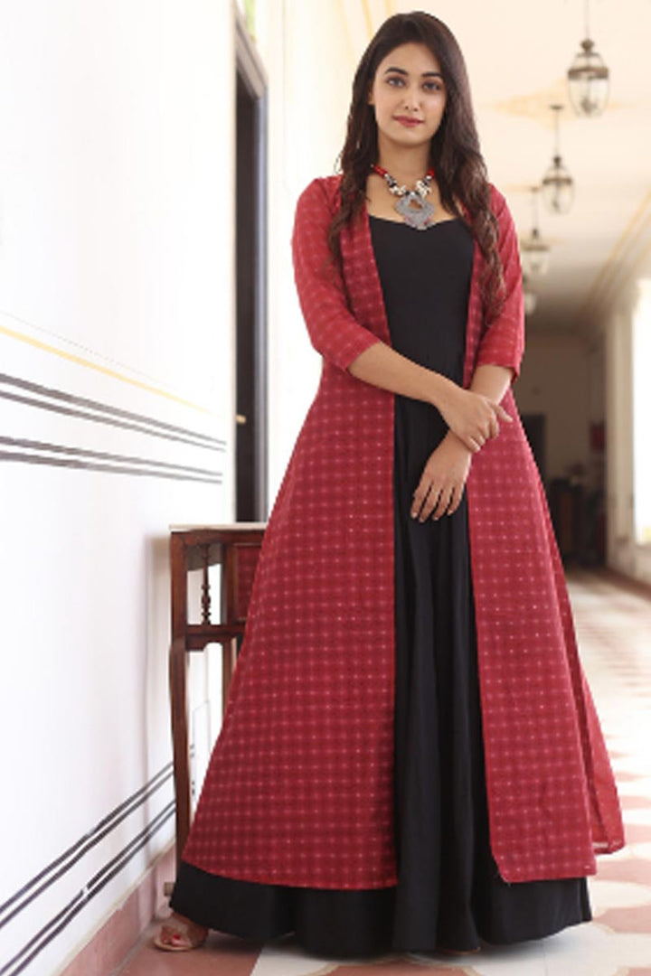 Party Style Black Color Designer Embroidered Readymade Gown In Fancy Fabric