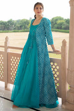 Load image into Gallery viewer, Fancy Fabric Party Style Designer Embroidered Readymade Gown In Cyan Color
