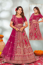 Load image into Gallery viewer, Rani Color Embroidered Work Soothing Bridal Velvet Lehenga Choli
