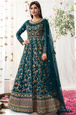 Load image into Gallery viewer, Net Fabric Sangeet Wear Teal Color Wondrous Vartika Sing Anarkali Suit

