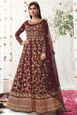 Load image into Gallery viewer, Maroon Color Net Fabric Sangeet Wear Superlative Vartika Sing Anarkali Suit
