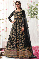 Load image into Gallery viewer, Net Fabric Sangeet Wear Amazing Vartika Sing Anarkali Suit In Black Color
