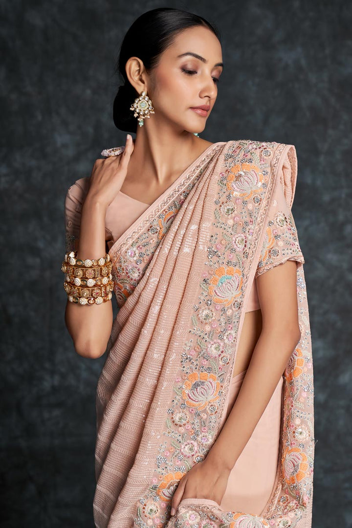 Georgette Trendy Peach Color Saree
