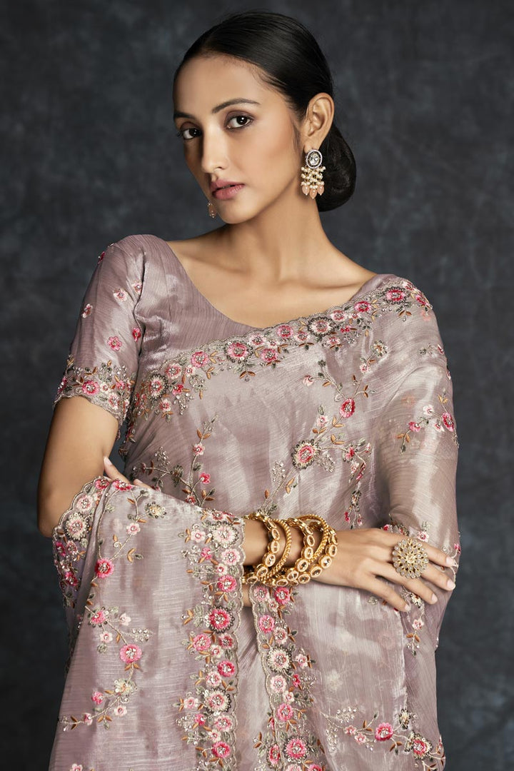 Peach Color Organza Classic Saree