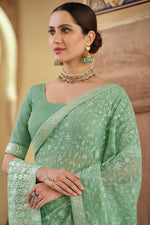 Load image into Gallery viewer, Sea Green Color Function Wear Designer Chiffon Fabric Embroidered Saree
