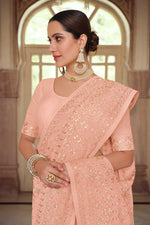Load image into Gallery viewer, Peach Color Embroidered Georgette Fabric Party Wear Trendy Saree
