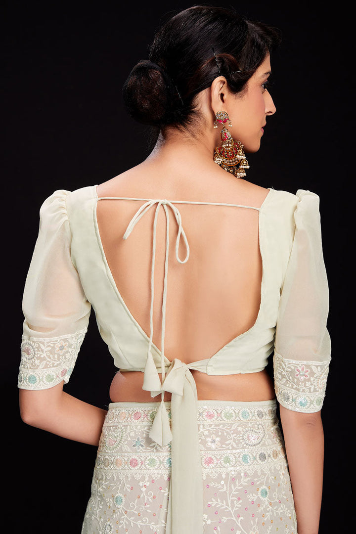 Beige Sequins Work Georgette Saree For Wedding Wear
