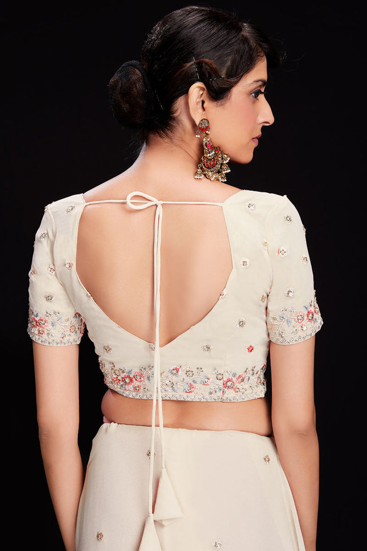 White Sequins Work Georgette Saree For Wedding Wear