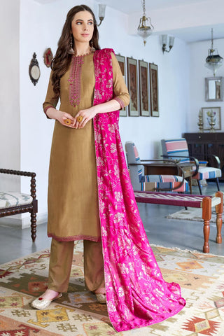 Fancy Cotton Casual Style Beige Embroidered Salwar Kameez