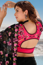 Load image into Gallery viewer, Designer Embroidered Party Wear Black Color Saree In Net Fabric

