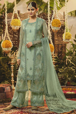 Load image into Gallery viewer, Sea Green Color On Function Wear Net Fabric Luxurious Palazzo Suit In EmbroideSea Green Work
