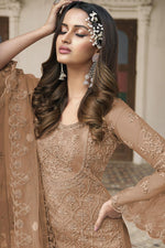 Load image into Gallery viewer, Chikoo Color Net Fabric Embroidered Work Trendy Palazzo Suit

