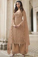 Load image into Gallery viewer, Chikoo Color Net Fabric Embroidered Work Trendy Palazzo Suit
