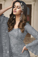 Load image into Gallery viewer, Embroidered Work Grey Color Net Fabric Admirable Palazzo Suit
